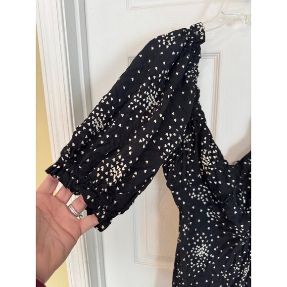 Anthropologie Black With White Heart Print Square Neck Juliet Mini Dress Large - Picture 2 of 9
